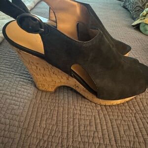 Franco Sarto Black Wedge Sandals with Peep-Toe Design